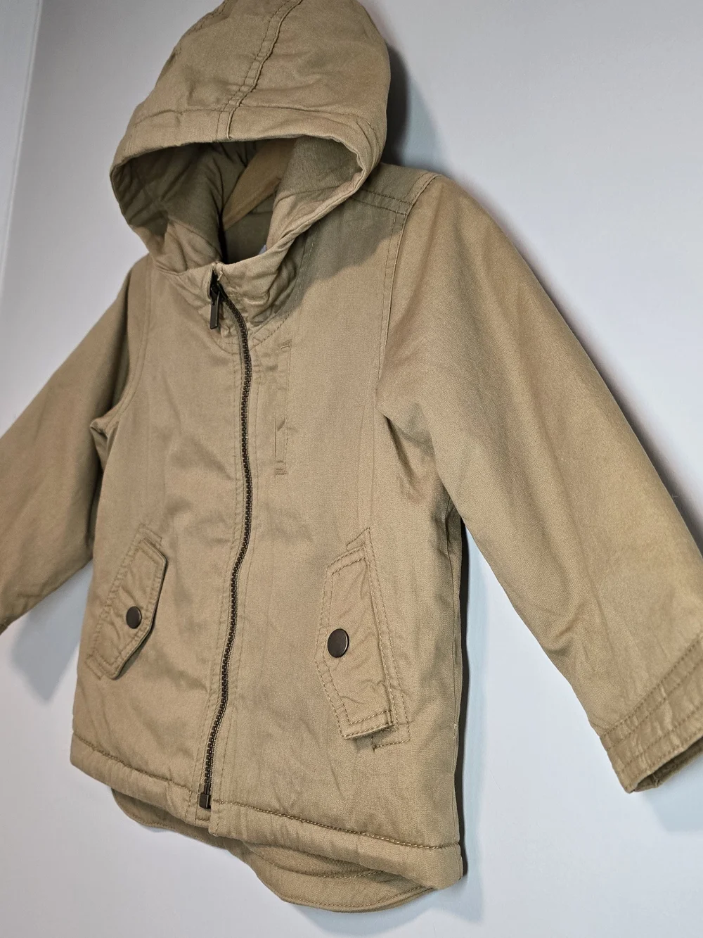 Old Navy Kids' Hooded Jacket in Khaki, Lightweight Warm Fall Style.